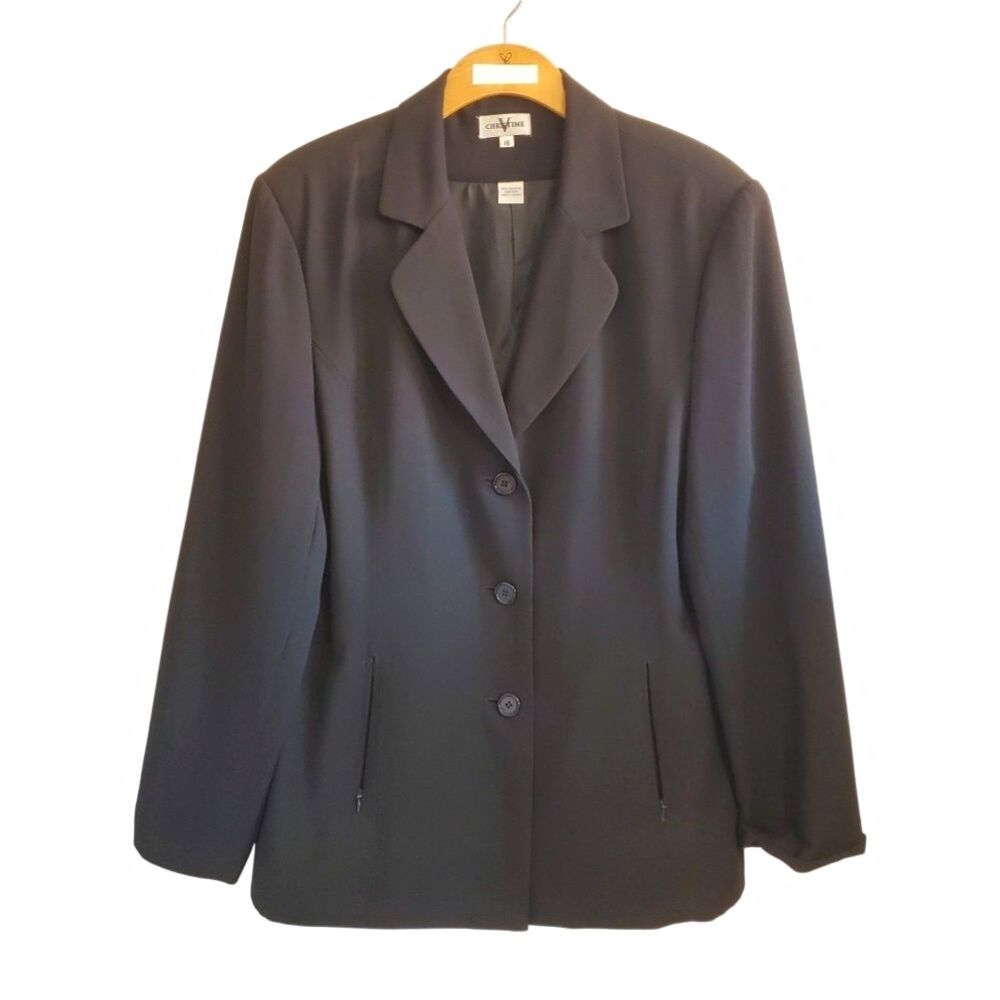 Vintage Christine V Women's Black Button Blazer Jacket Minimal Career Size 16